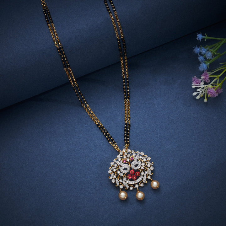 92.5 Silver, 24kt Gold Polish, Swanara CZ Mangalsutra | SHOBITAM