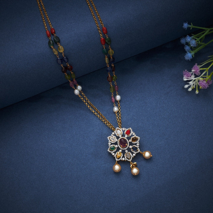 92.5 Silver, Gold Plated, Nine-Gem Chain Pendant