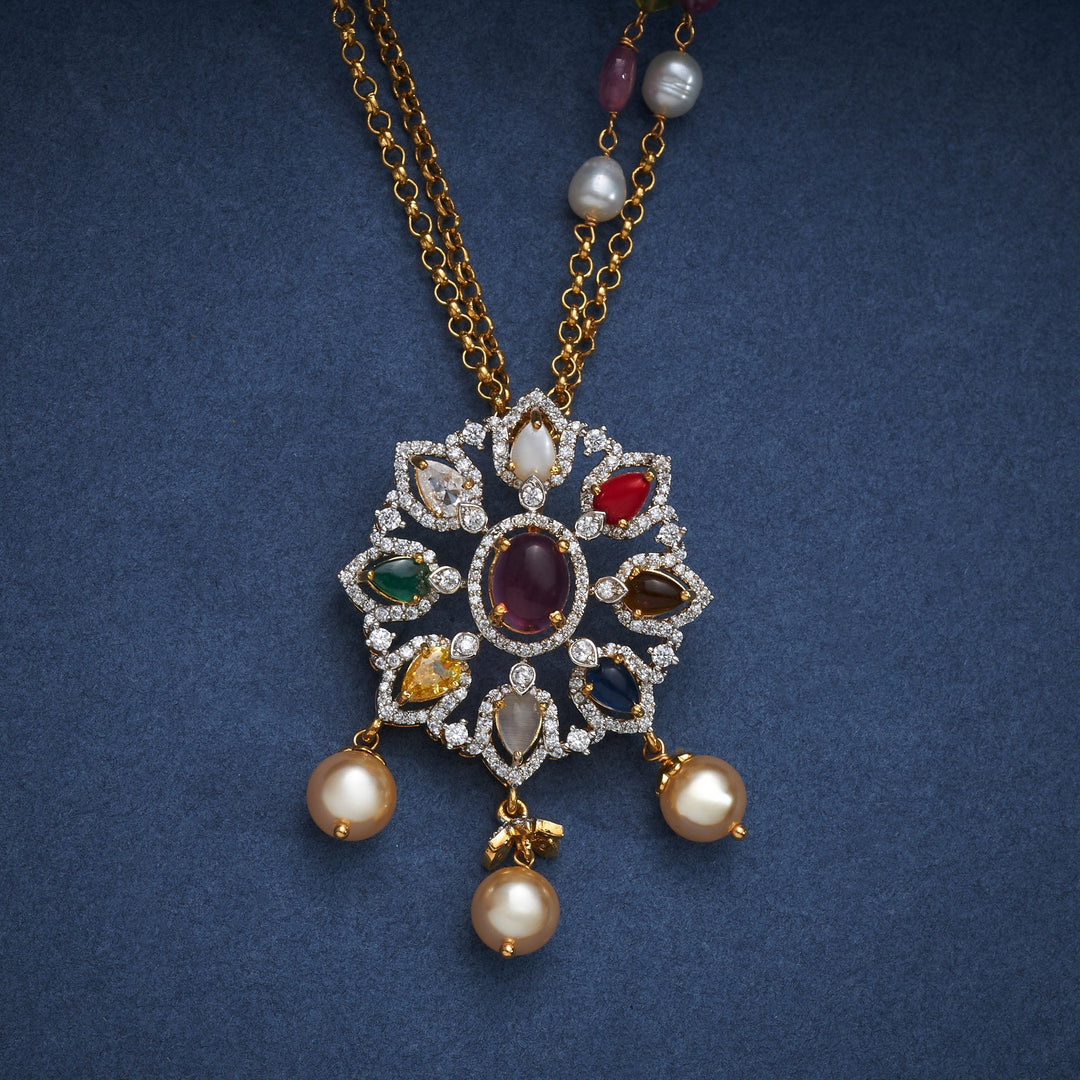 92.5 Silver, Gold Plated, Nine-Gem Chain Pendant
