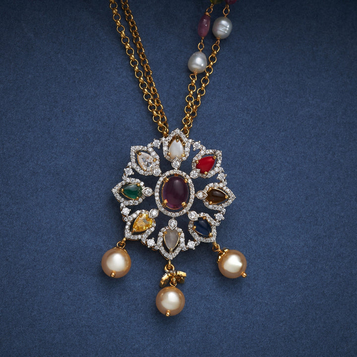 92.5 Silver, Gold Plated, Nine-Gem Chain Pendant