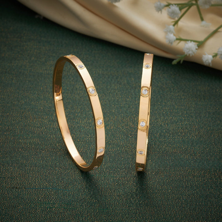 92.5 Silver, 24kt Gold Polish, Crystaline Curve Bangles | SHOBITAM