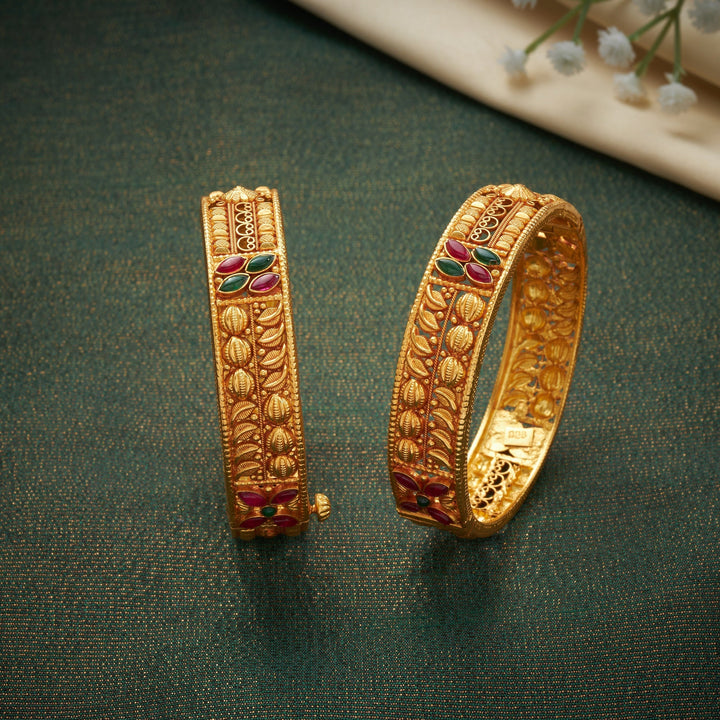 92.5 Silver, 24kt Gold Polish Pankti Antique Bnagles | SHOBITAM