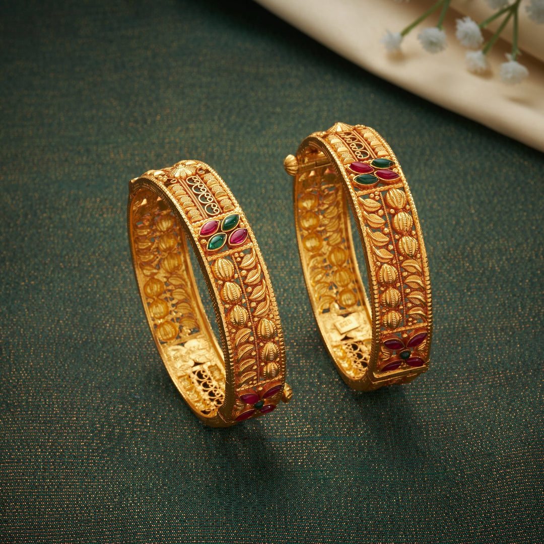 92.5 Silver, 24kt Gold Polish Pankti Antique Bnagles | SHOBITAM