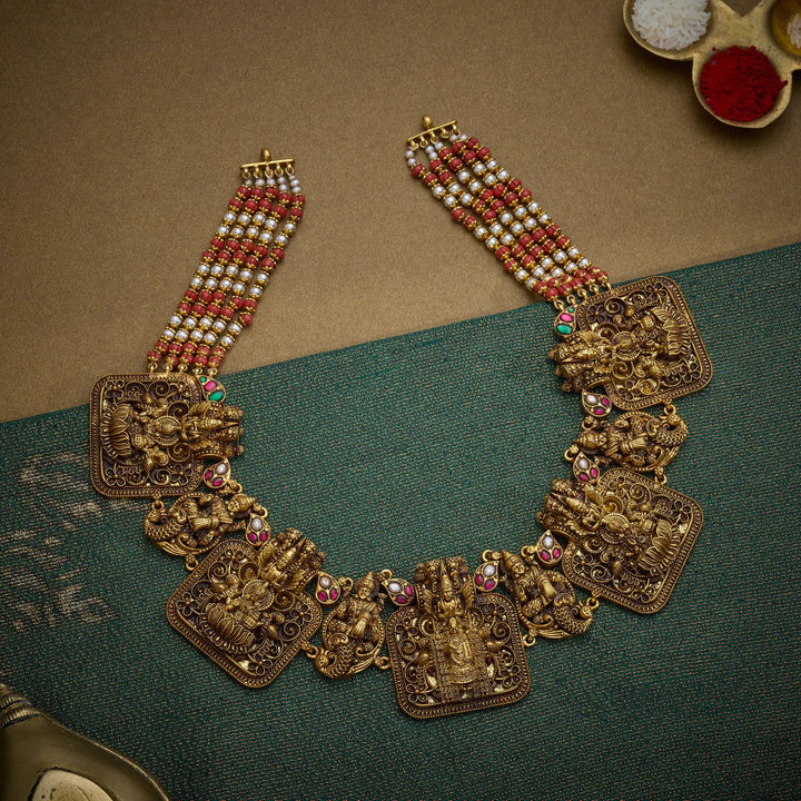 92.5 Silver, Gold Polish Venkata-Temple-Necklace
