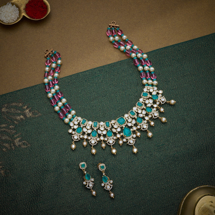 92.5 Silver, Gold Plated, Emerisse Moira Necklace Set | SHOBITAM