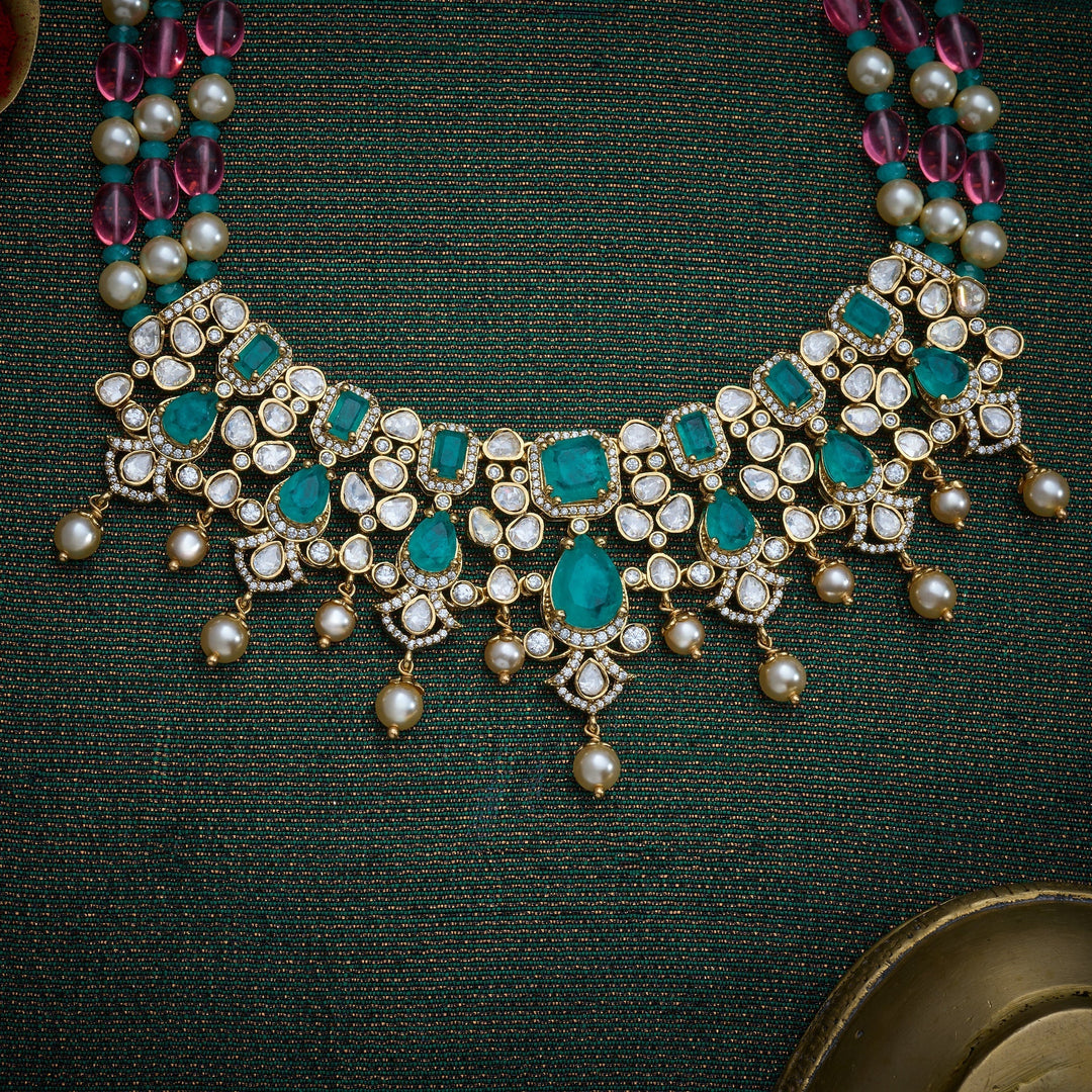 92.5 Silver, Gold Plated, Emerisse Moira Necklace Set | SHOBITAM