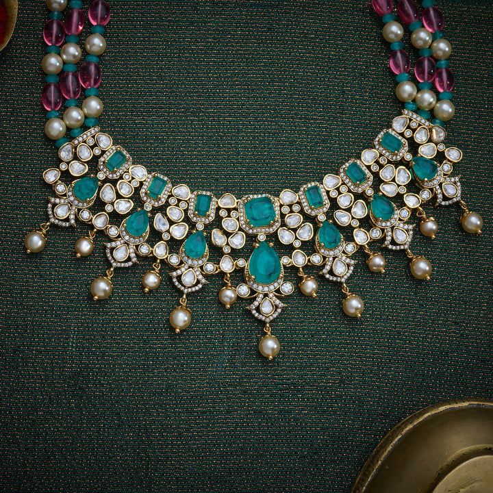 92.5 Silver, Gold Plated, Emerisse Moira Necklace Set | SHOBITAM