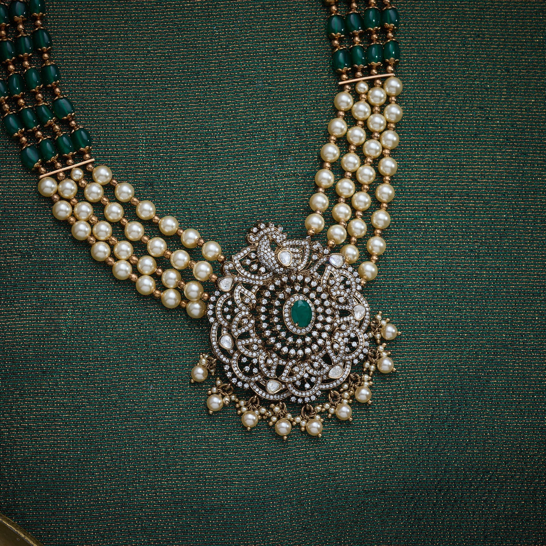 92.5 Silver, 24kt Gold Polish, Victorian Feather Necklace Set | SHOBITAM