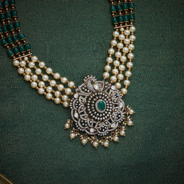 92.5 Silver, 24kt Gold Polish, Victorian Feather Necklace Set | SHOBITAM