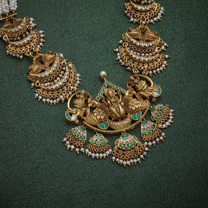 Lakshmi Temple Necklace Set. 92.5 Silver, 24kt Gold Polish Necklace Set.