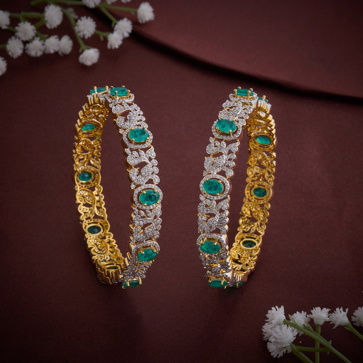92.5 Silver, Gold Plated, Mayu CZ Bangles | SHOBITAM