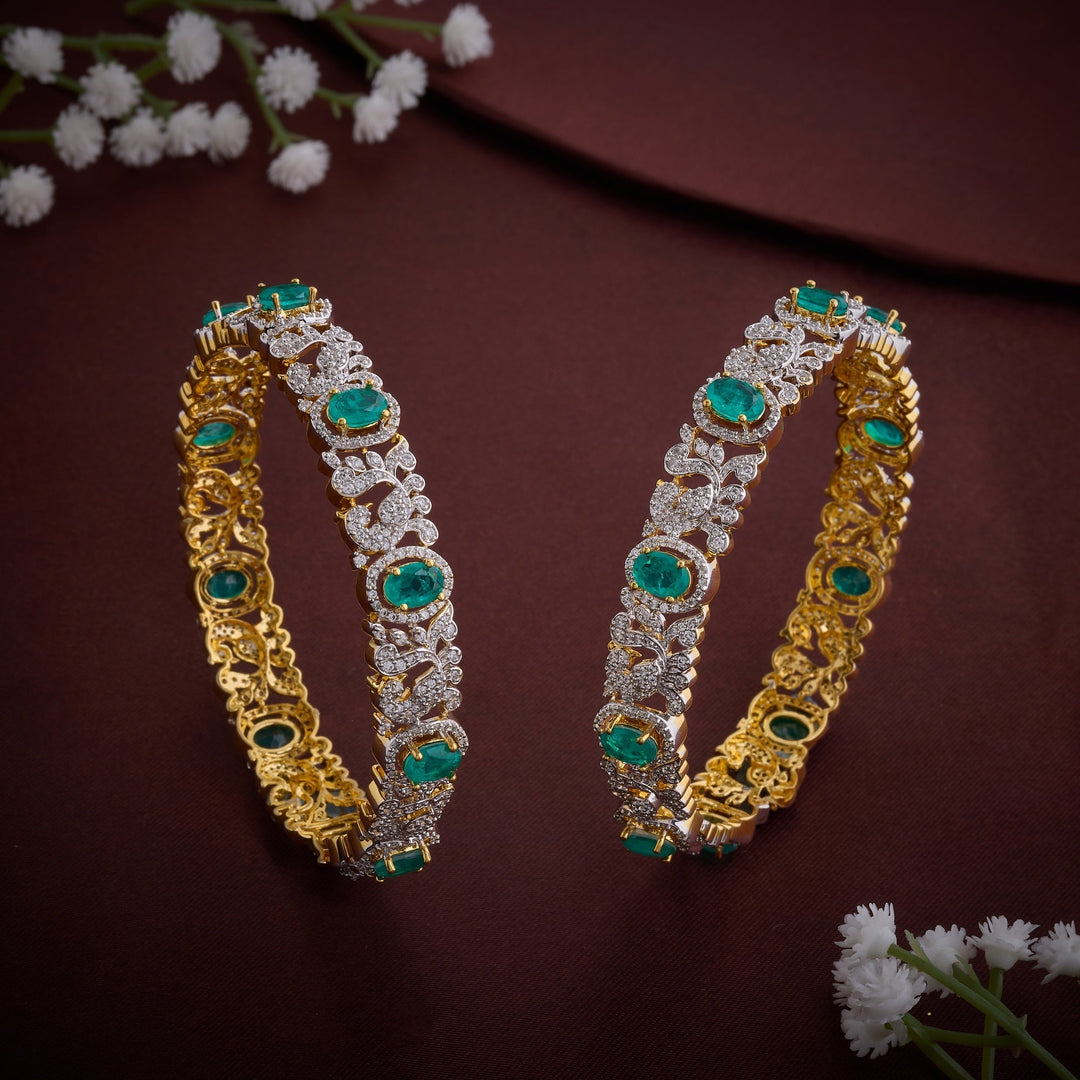 92.5 Silver, Gold Plated, Mayu CZ Bangles | SHOBITAM