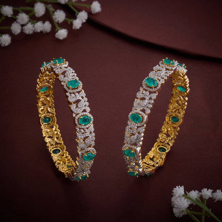 92.5 Silver, Gold Plated, Mayu CZ Bangles | SHOBITAM