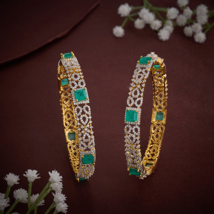 92.5 Silver, Gold Plated, Squaria CZ Bangles | SHOBITAM