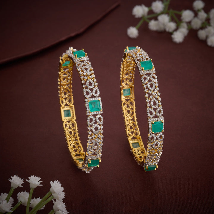 92.5 Silver, Gold Plated, Squaria CZ Bangles | SHOBITAM