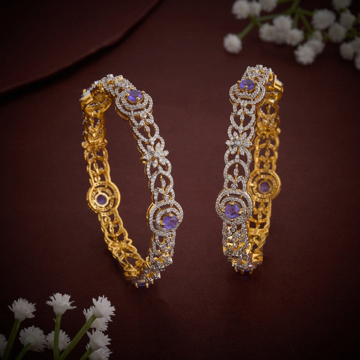 92.5 Silver, Gold Plated, Violet Rani CZ Bangles | SHOBITAM