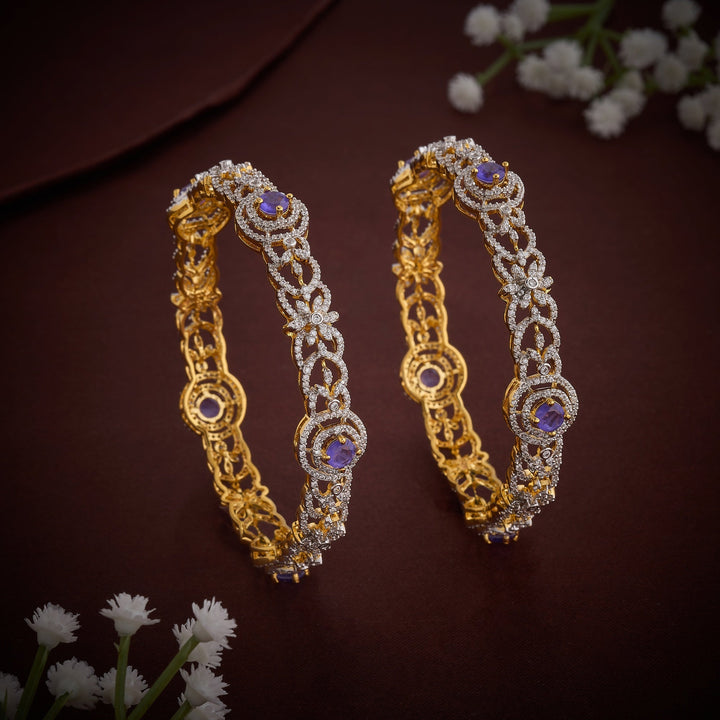 92.5 Silver, Gold Plated, Violet Rani CZ Bangles | SHOBITAM