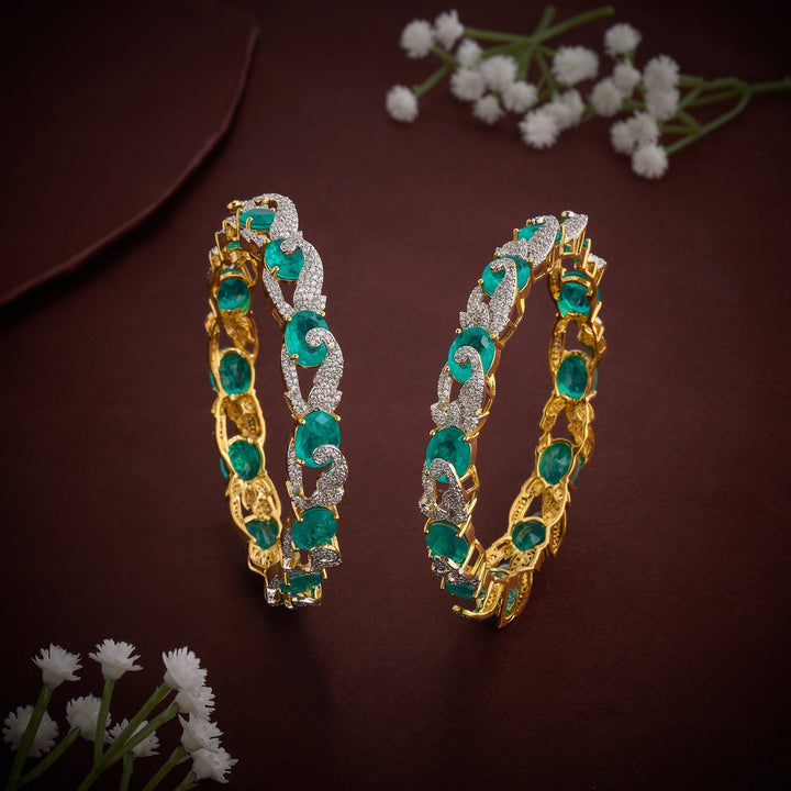 92.5 Silver, Gold Plated, Ovalia-CZ Bangles | SHOBITAM