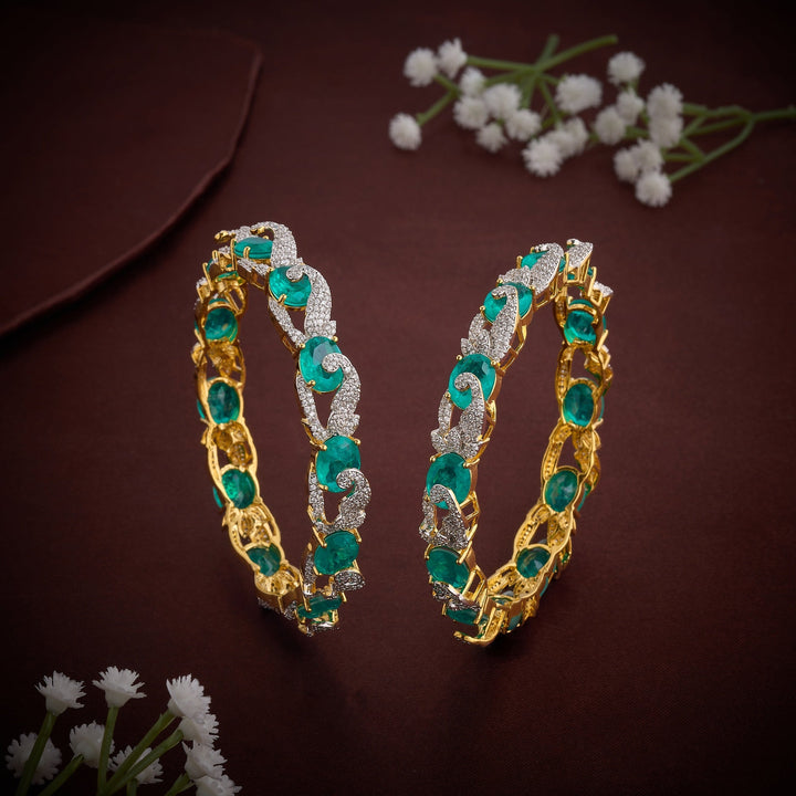 92.5 Silver, Gold Plated, Ovalia-CZ Bangles | SHOBITAM