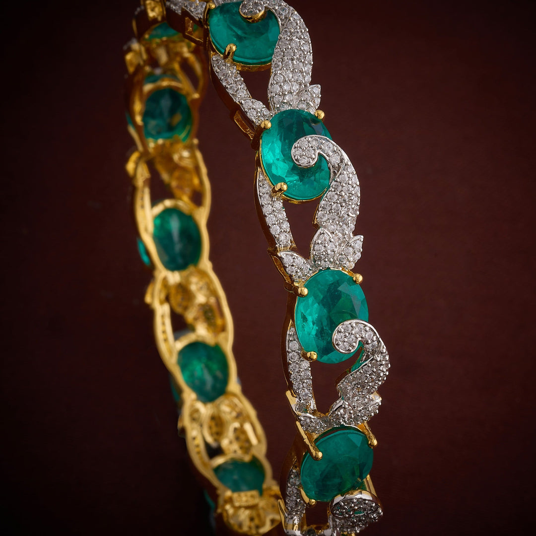 92.5 Silver, Gold Plated, Ovalia-CZ Bangles | SHOBITAM