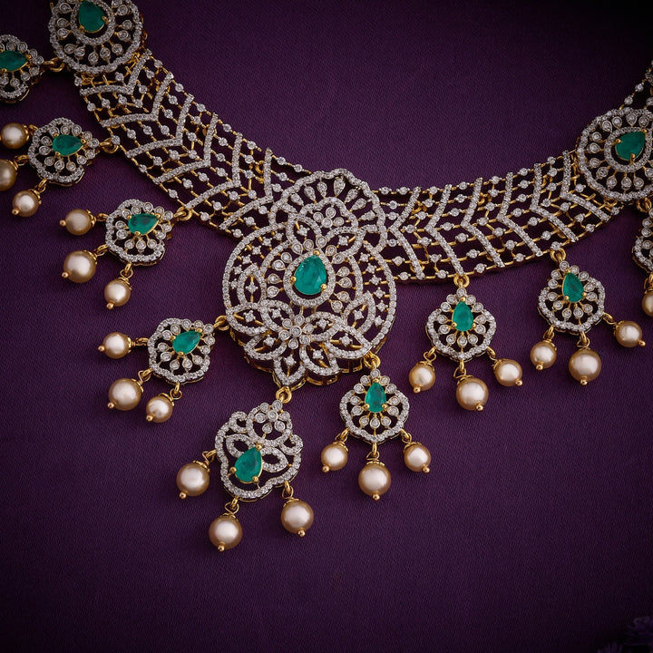 92.5 Silver, 24kt Gold Plated, Sleek CZ Necklace Set | SHOBITAM