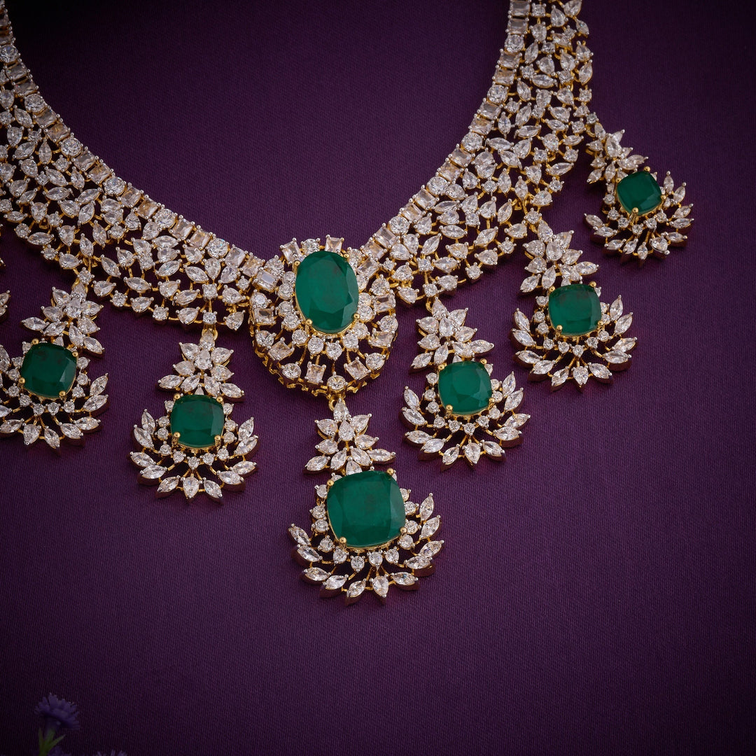 92.5 Silver, Gold Plated, Emerin-CZ Necklace Set | SHOBITAM