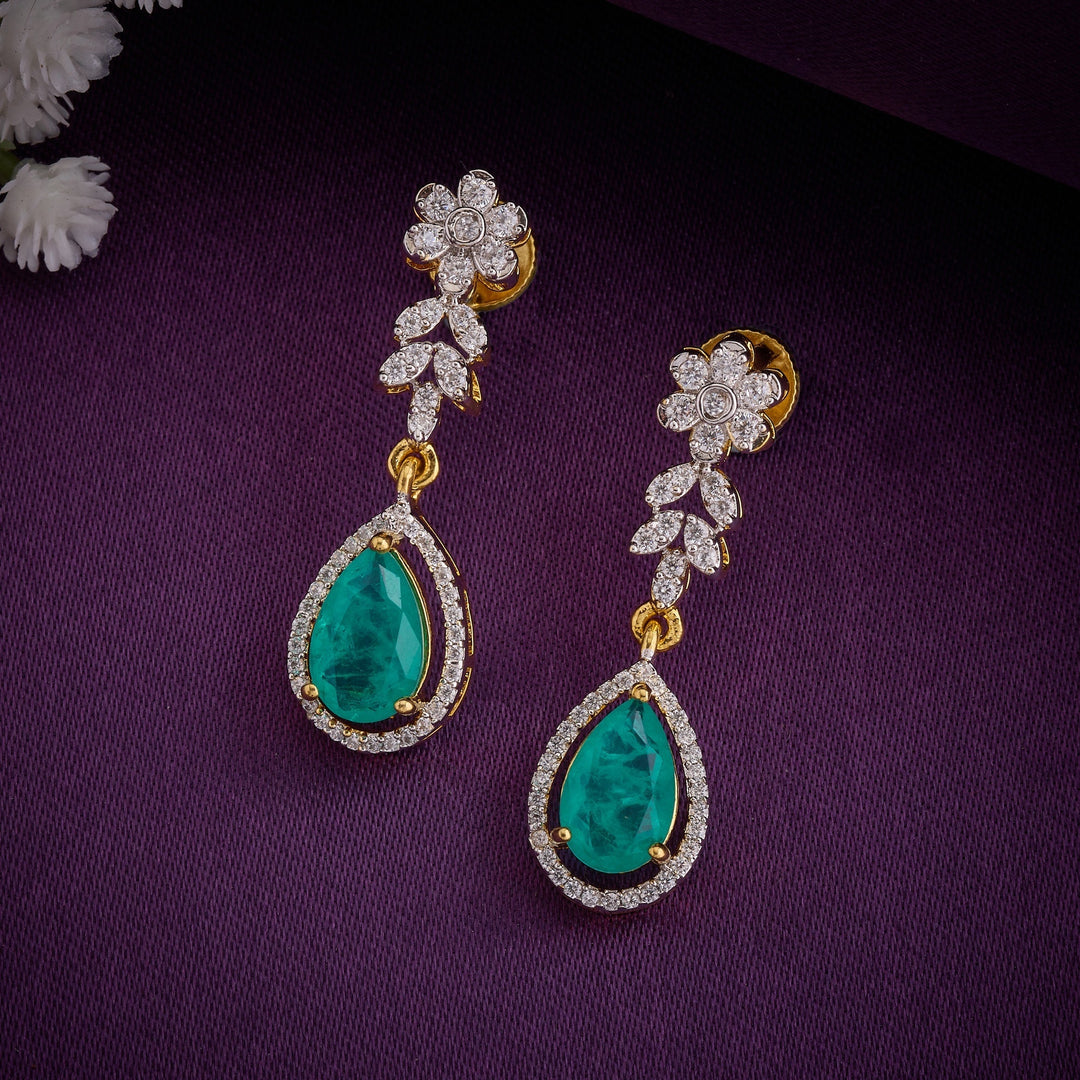92.5 Silver, Gold Plated, Green Petalia CZ Necklace Set | SHOBITAM