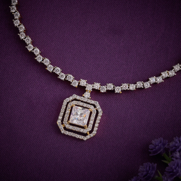 92.5 Silver, 24kt Gold Plated, Moonlight CZ Necklace Set | SHOBITAM