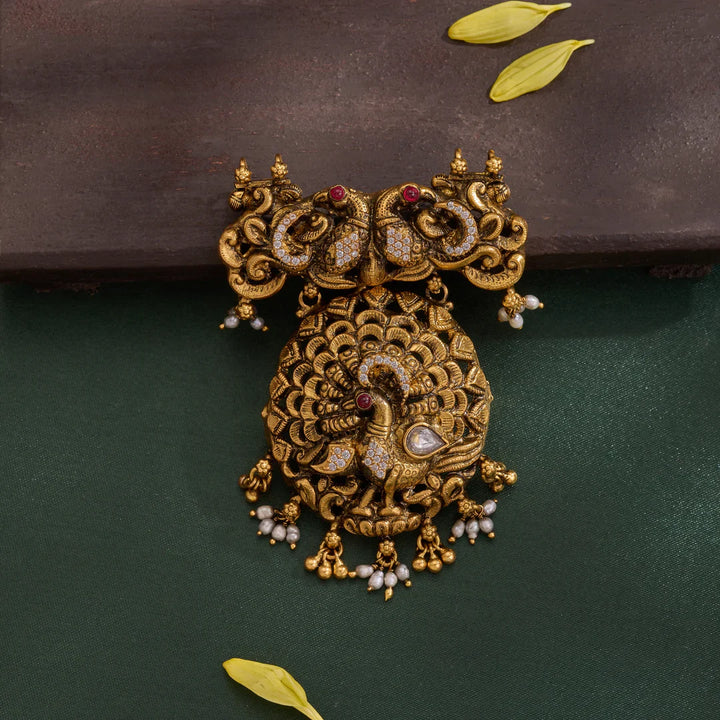 Pure 92.5 Silver, Gold Plated Veer Mayura Pendant