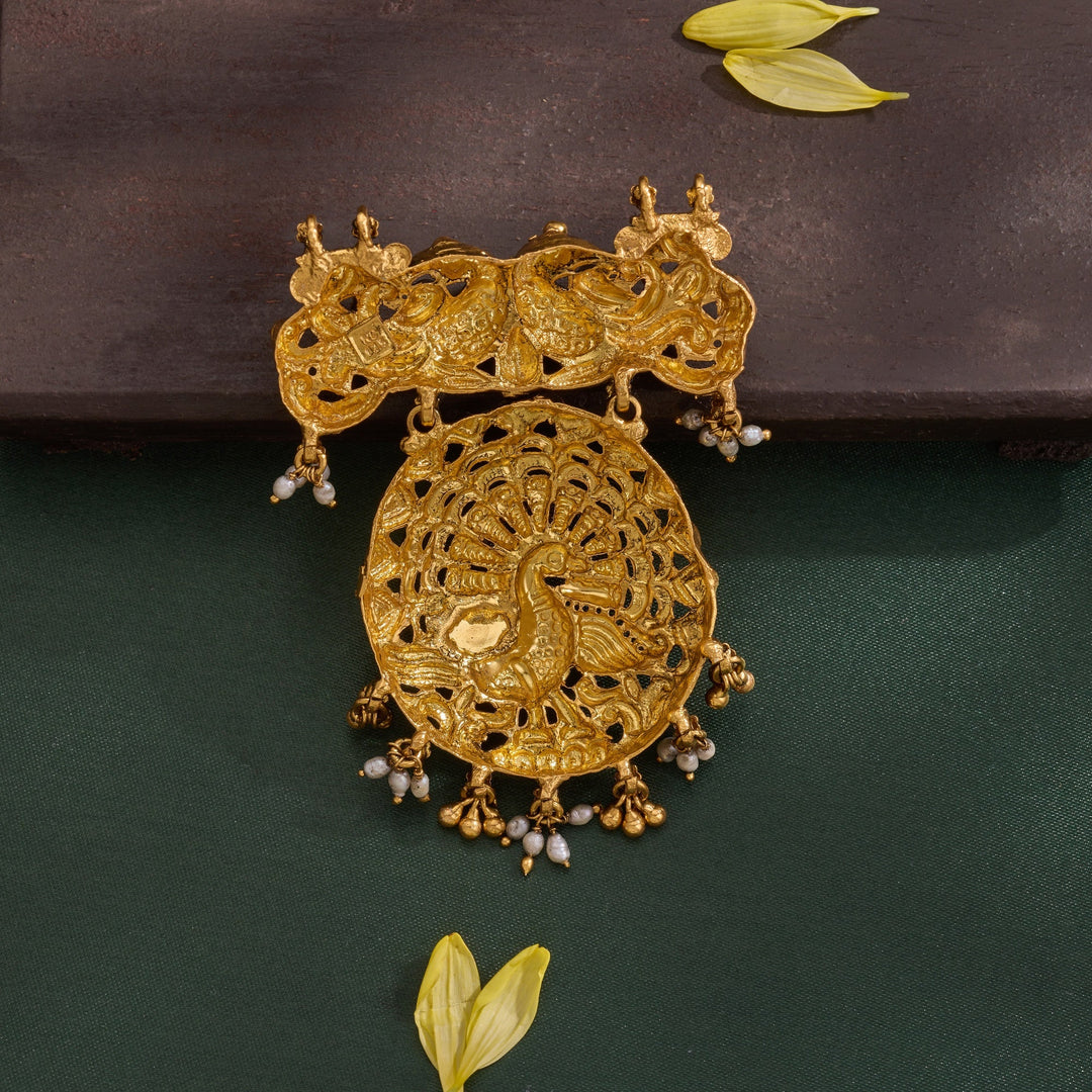 92.5 Silver, 24kt Gold Polish Veer Mayura Pendant | SHOBITAM