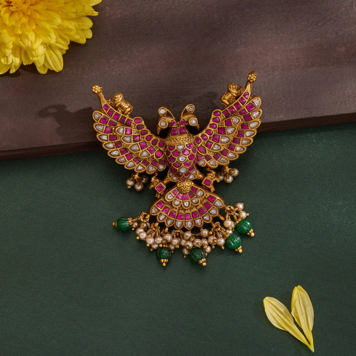 92.5 Silver, Gold Plated Berunda Mahima Two Sided Pendant