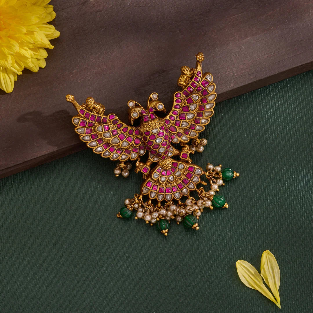 92.5 Silver, Gold Plated Berunda Mahima Two Sided Pendant