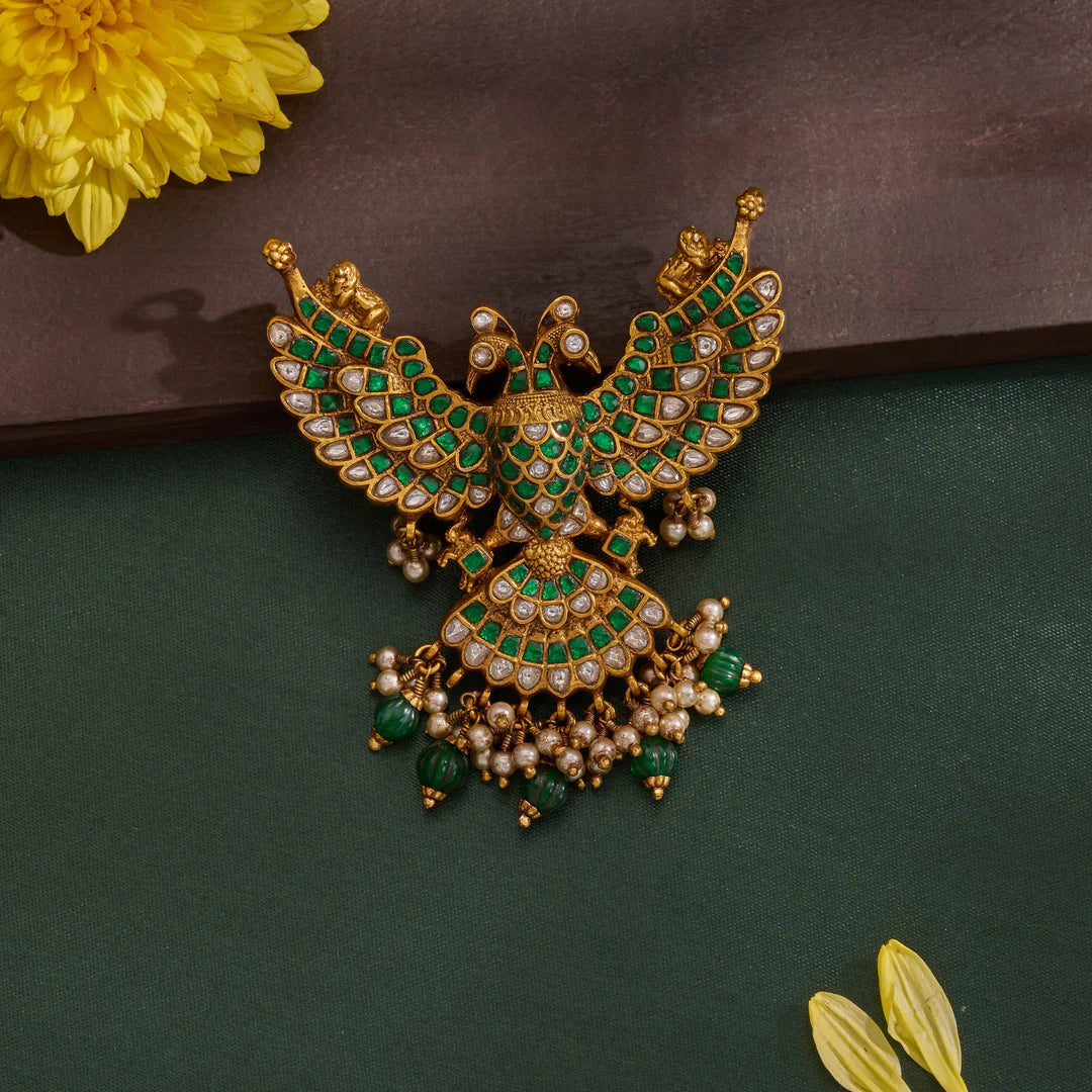 92.5 Silver, Gold Plated Berunda Mahima Two Sided Pendant