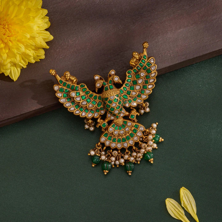 92.5 Silver, Gold Plated Berunda Mahima Two Sided Pendant