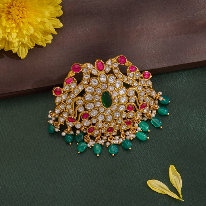 92.5 Silver, 24kt Gold Polish Aalayam Feathers Pendant | SHOBITAM