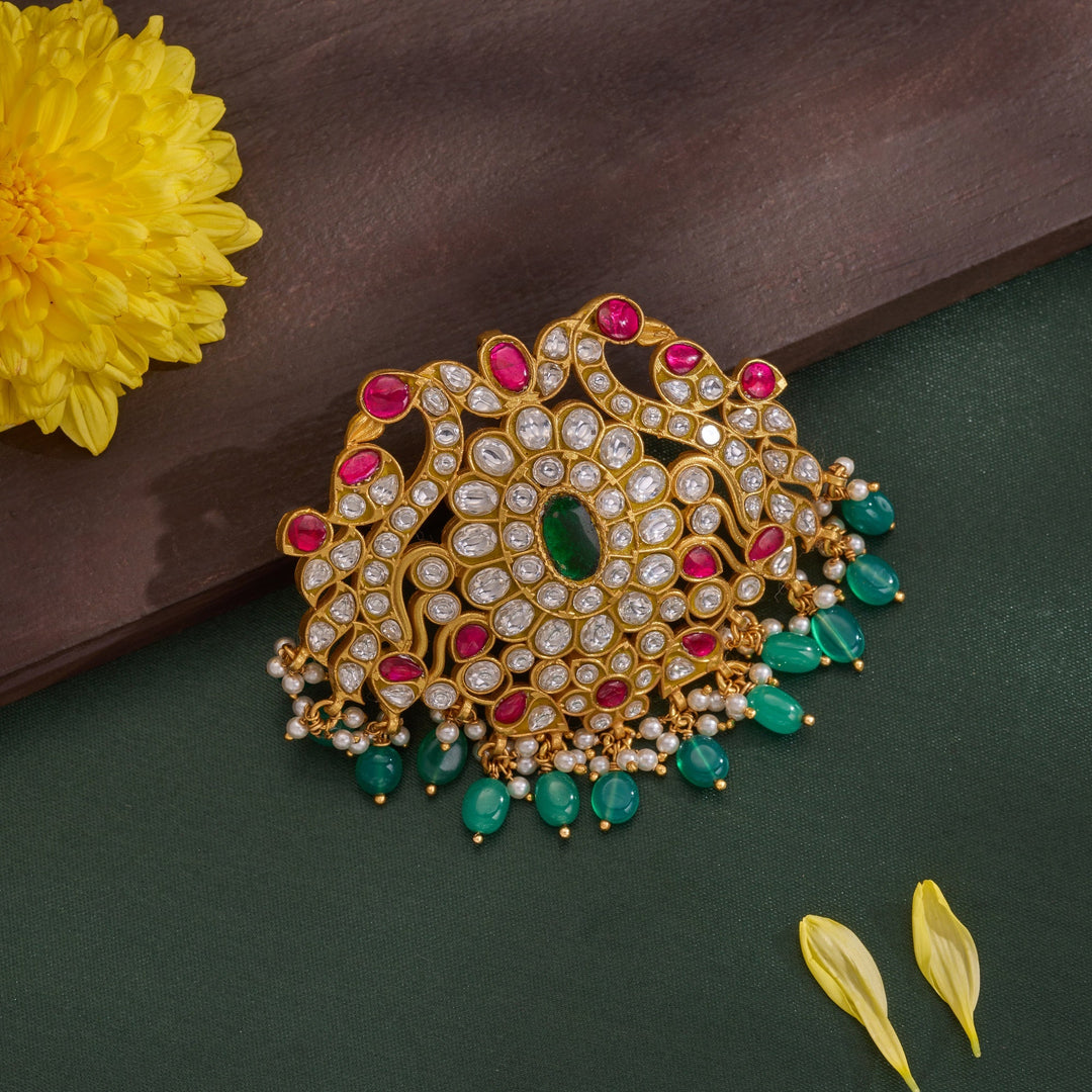 92.5 Silver, 24kt Gold Polish Aalayam Feathers Pendant | SHOBITAM