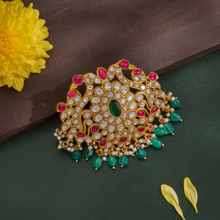 92.5 Silver, 24kt Gold Polish Aalayam Feathers Pendant | SHOBITAM