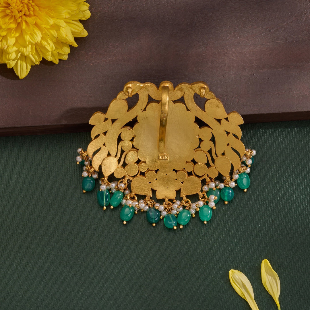 92.5 Silver, 24kt Gold Polish Aalayam Feathers Pendant | SHOBITAM