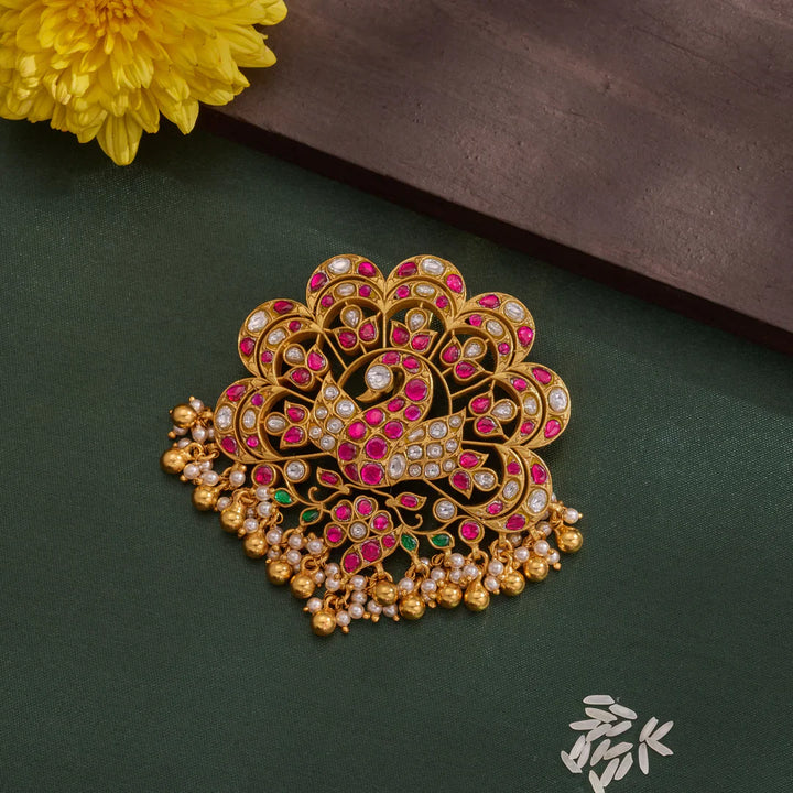 92.5 Silver, Gold Plated Vishwaroopa Mayura Pendant