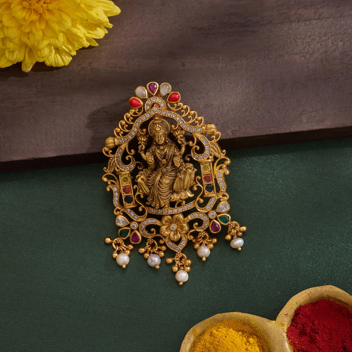 Pure 92.5 Silver, Gold Plated Shree Navanidhi Pendant