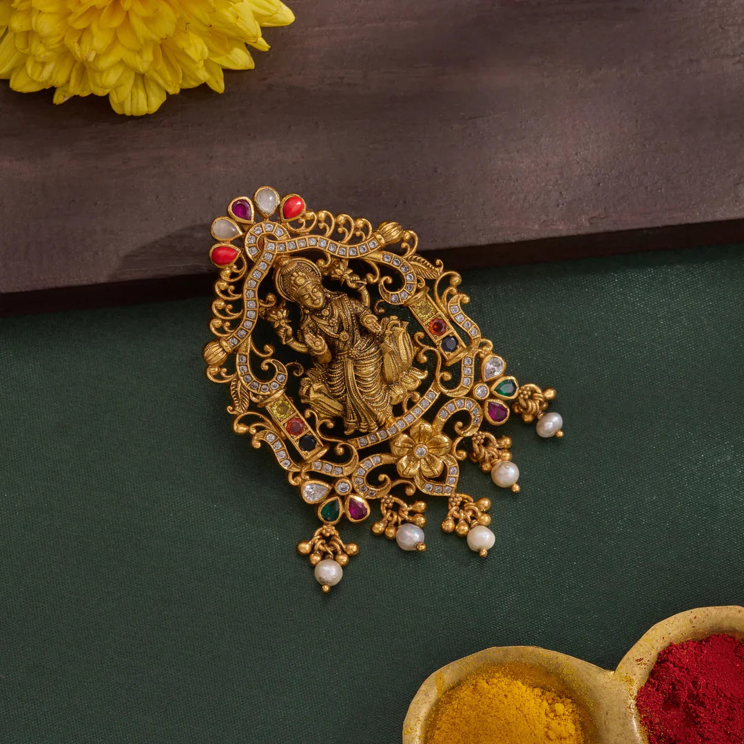 Pure 92.5 Silver, Gold Plated Shree Navanidhi Pendant