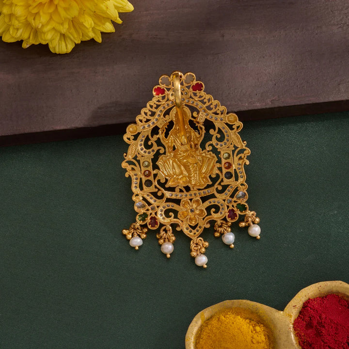Pure 92.5 Silver, Gold Plated Shree Navanidhi Pendant