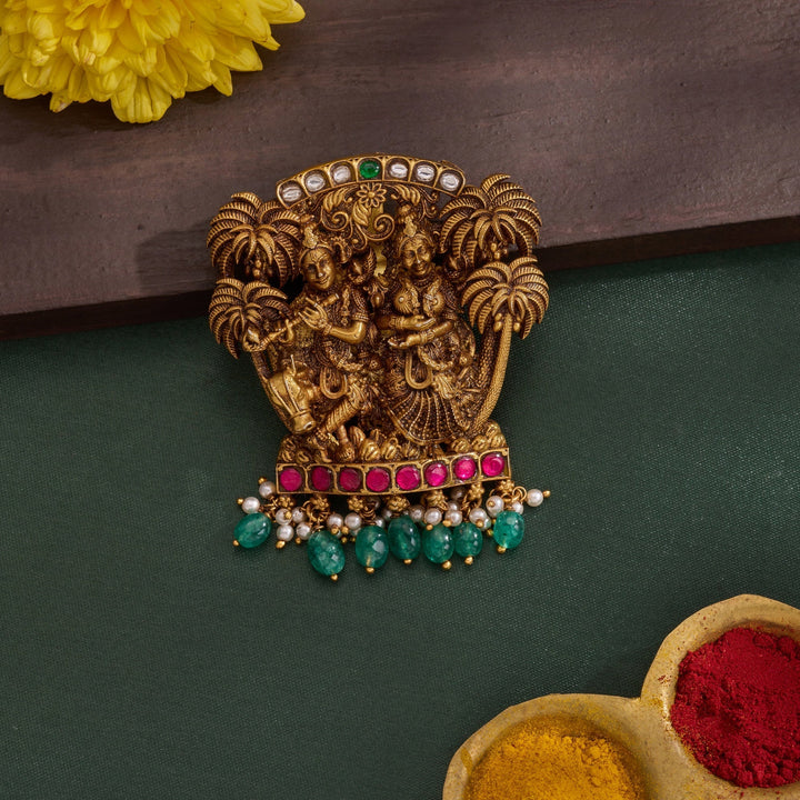 92.5 Silver, 24kt Gold Polish Radha-Krishna Vana Pendant | SHOBITAM
