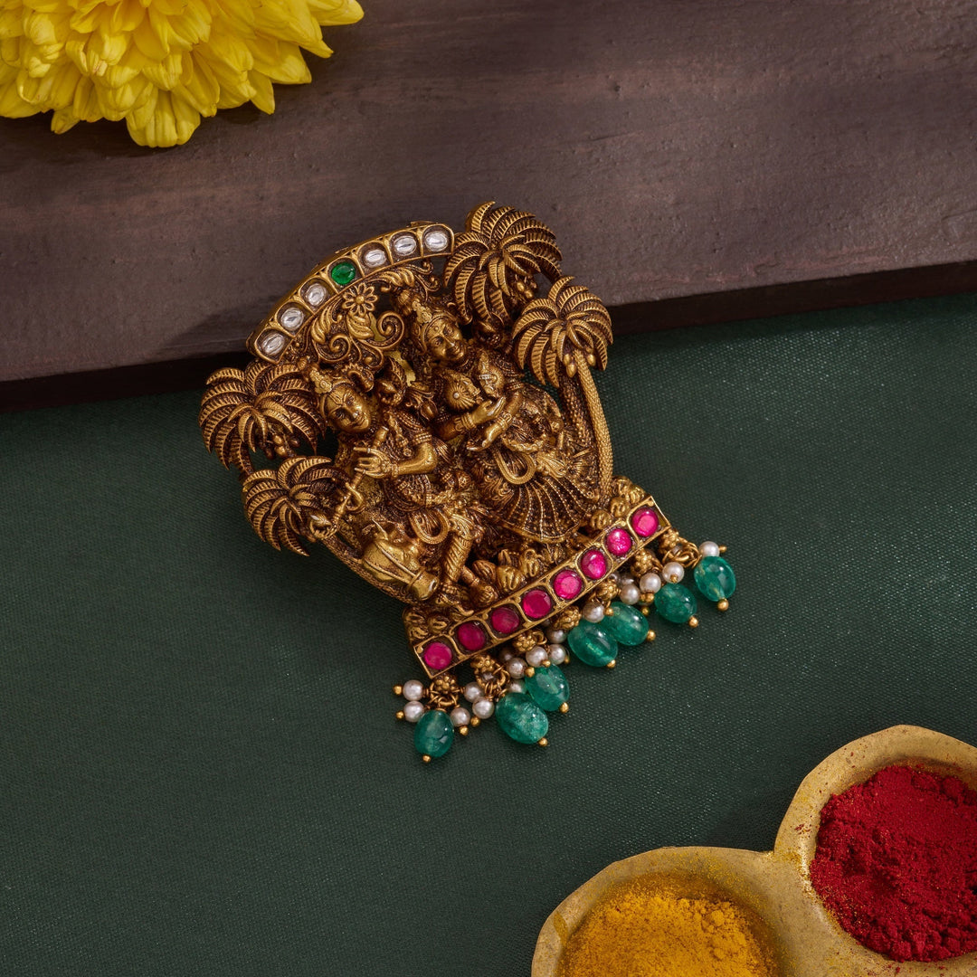 92.5 Silver, 24kt Gold Polish Radha-Krishna Vana Pendant | SHOBITAM