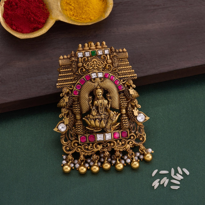 92.5 Silver, 24kt Gold Polish Padmanabha Pendant | SHOBITAM