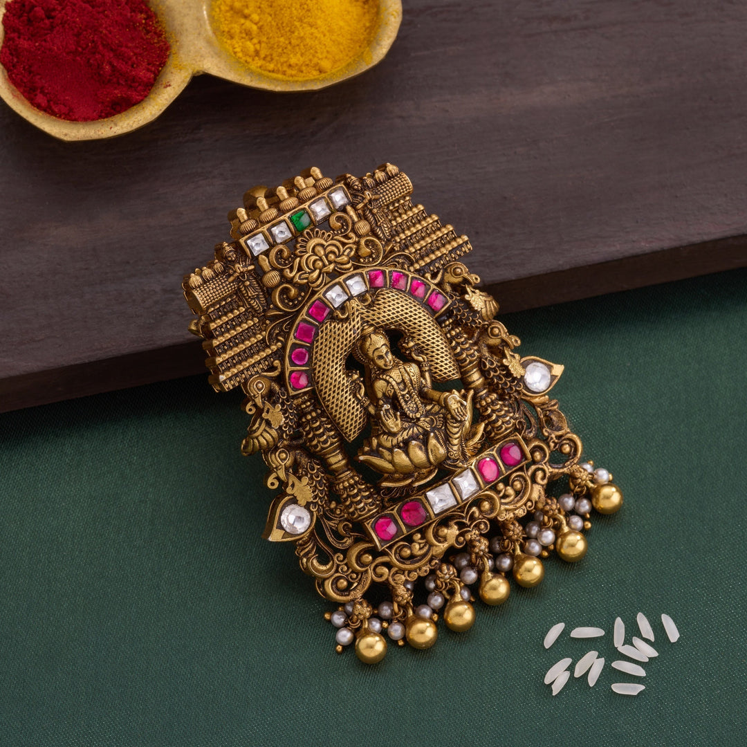 92.5 Silver, 24kt Gold Polish Padmanabha Pendant | SHOBITAM