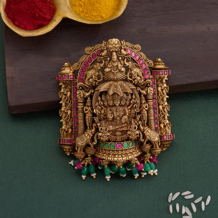 Pure 92.5 Silver, Gold Plated Mandahasini Lakshmi Pendant