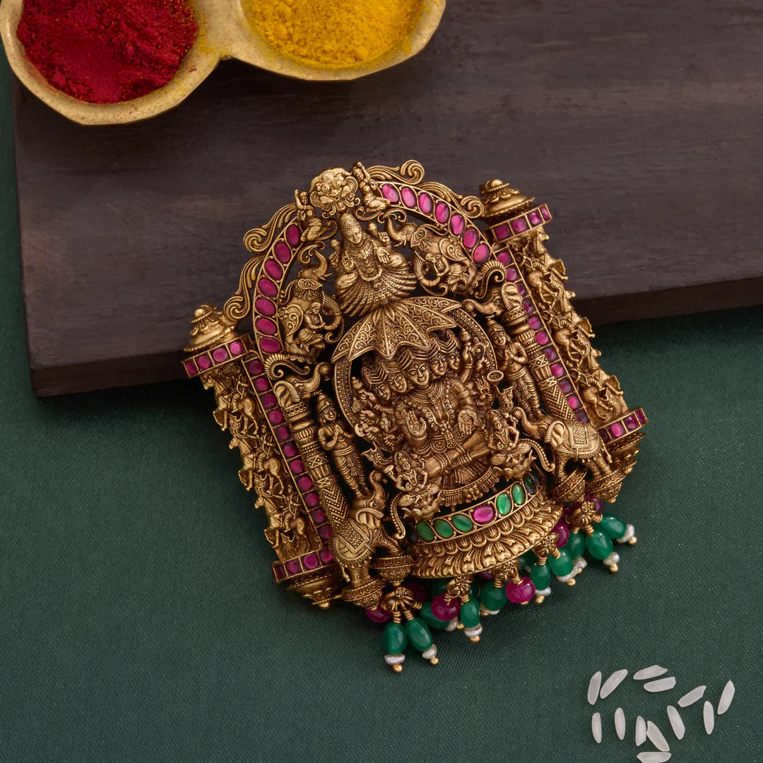 Pure 92.5 Silver, Gold Plated Mandahasini Lakshmi Pendant