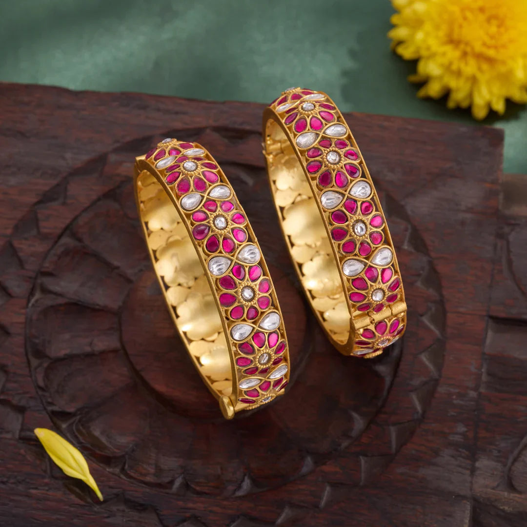 Pure 92.5 Silver, Gold Plated Pearella Bangles