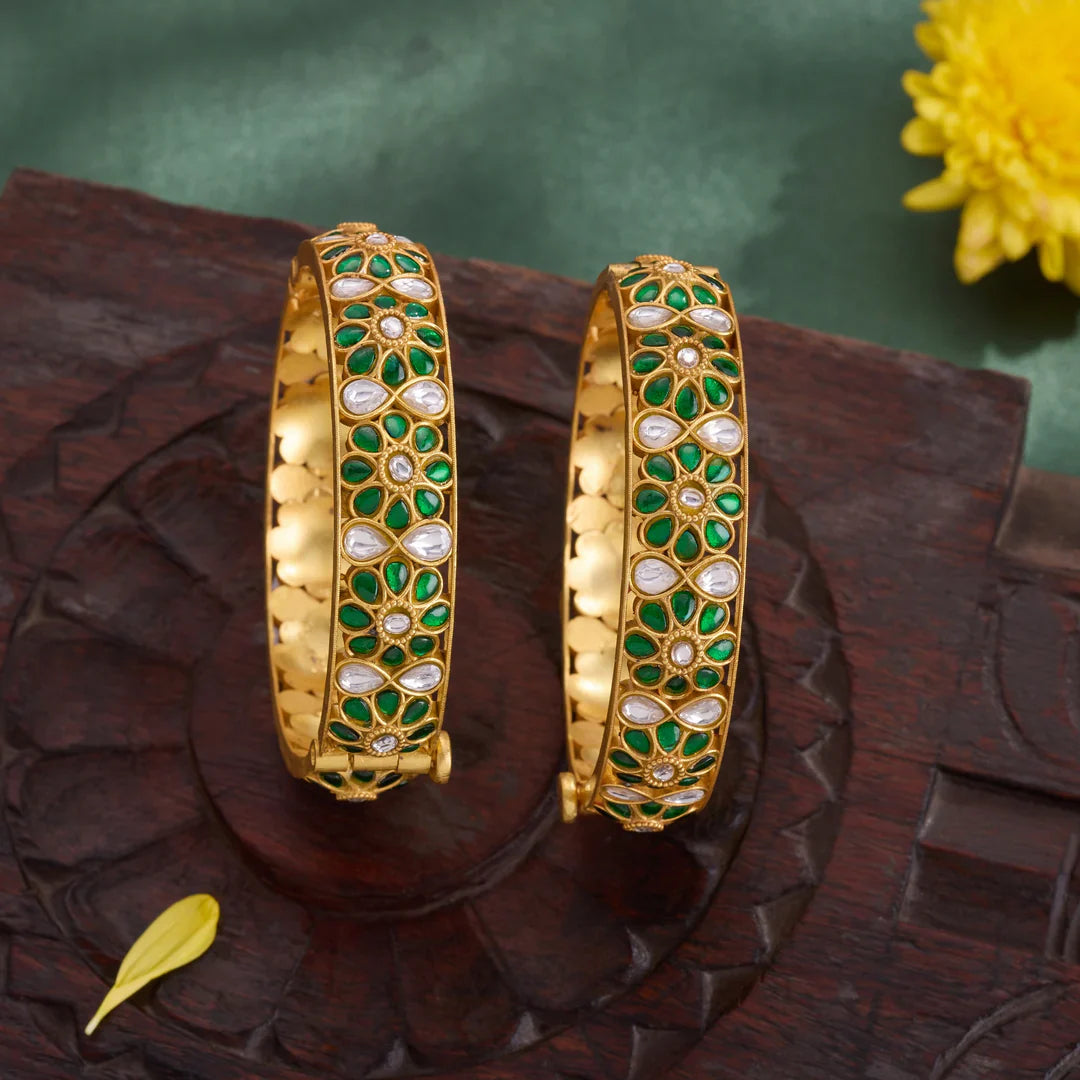 Pure 92.5 Silver, Gold Plated Pearella Bangles